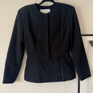 Vintage Vicky Tiel Couture Structured Peplum Black Wool Jacket